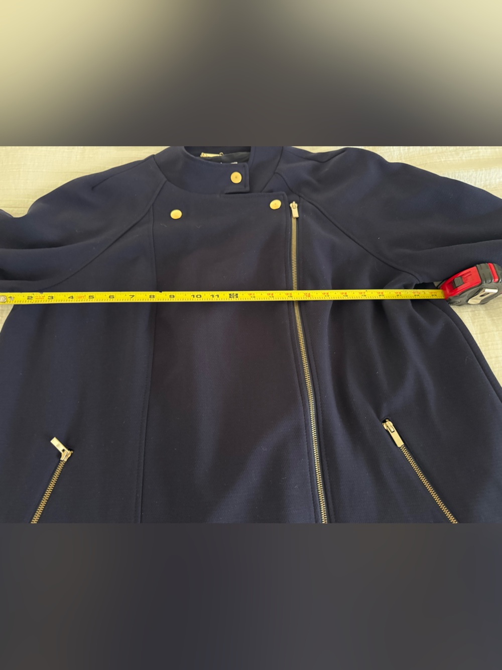 Carmen Marc Valvo Collection Navy Moto Jacket Gold Zip Size XL - Picture 3 of 7